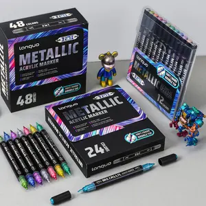 Double-Ended Metal Paint Markers, Soft/hard Tips, Multi-Color Thick & Thin, Acrylic Markers for Rock Art, Canvas, Wood, Glass, Metal, Stone, Ceramic, Creative Tools, Dual Tip Markers, Art Marker Pen