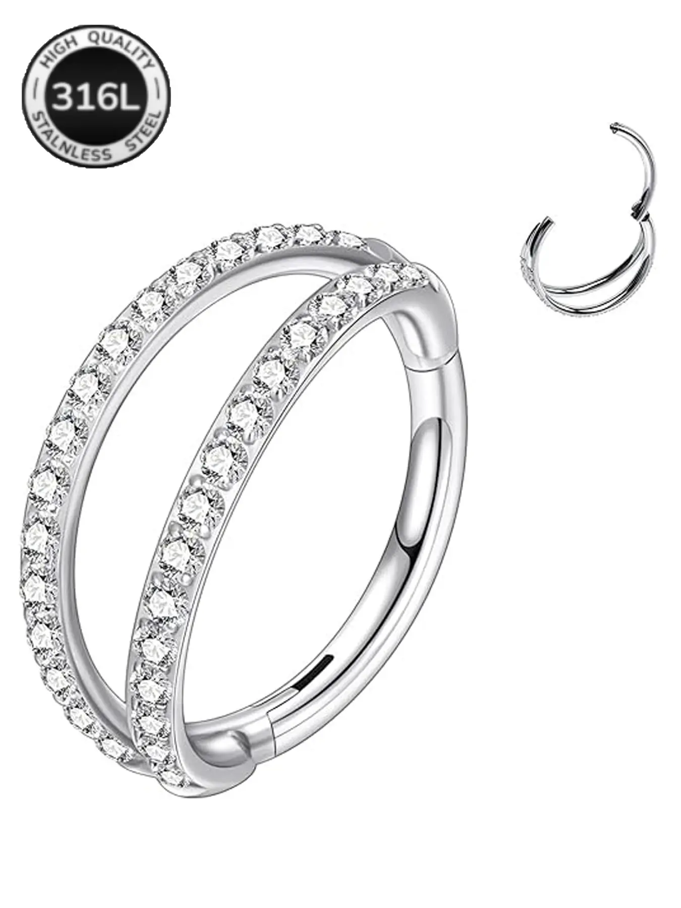 1PC Medical Steel Nose Ring, Dual-Hinged Cz Jewelry Piercing, Cartilage Conch Helix Ear Rings, Suitable for Women Girls, Helix Pierced Ring