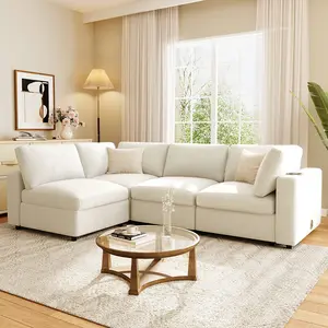 133.5" U-Shaped Modular Sectional Sofa with Storage | Built-in Bluetooth Speaker, Wireless Charging & USB Ports | Upholstered Convertible Couch for Living Room, Apartment, Home Theater | Modern Sectional Sofa with Armrest Tech Features