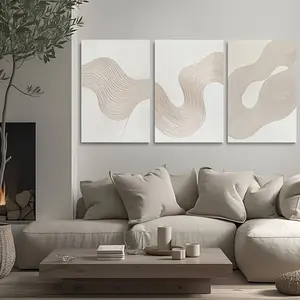 3 Pieces of Wooden Frame Abstract Oil Painting - Minimalism Three-Dimensional Art, Home Wall Decoration, Print, Artistic, Pine Wood