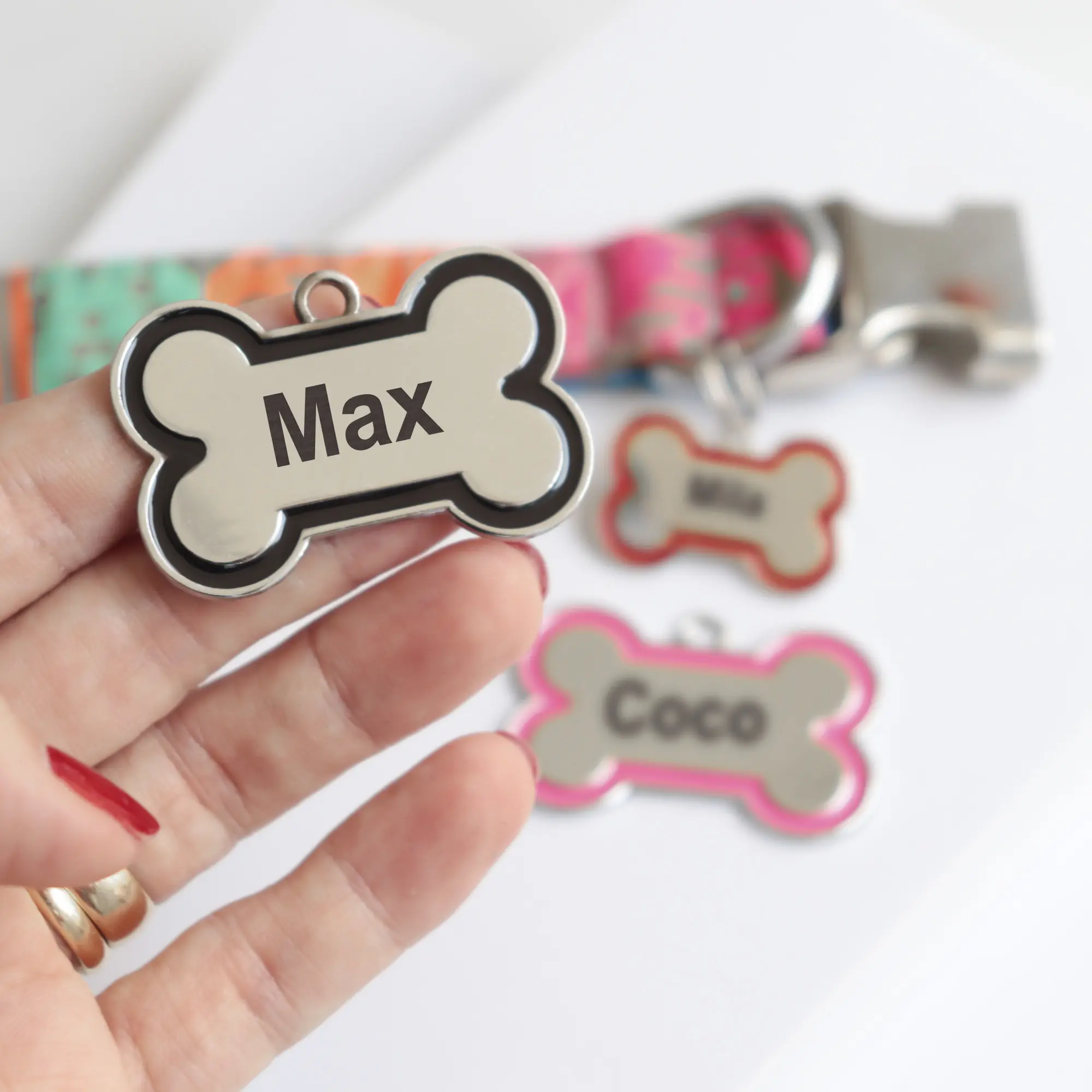 Bone Shape Dog ID Tags Stainless Steel Custom Laser Engraved with Up to 4 Lines of Text Personalized Dog Name Tags