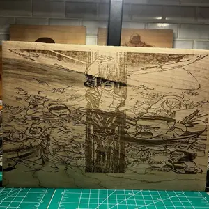 Invincible epic space battle engraved on wood . WALL ART comes with command strips for easy hanging