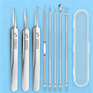 Stainless Steel Blackhead Remover Tweezers Kit - Professional Acne Needle, Pimple Popper Tools with Precision Curved & Straight Tips for Deep Facial Cleansing, Salon-Quality Extractor Set