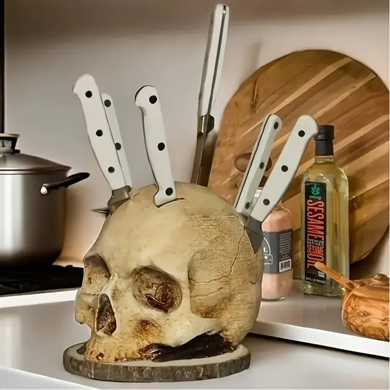 Skull Knife Holder for Kitchen Storage, Skull Knife Storage Rack, Kitchen Decor, Spooky Kitchen Storage Head Rack, Spooky Atmosphere Decoration
