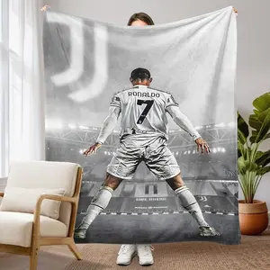 Cr7 Juventus Flannel Blanket, Soft Warm Sports Style Throw, Perfect for Football Fans, Home Watching, Soccer-Themed Room Decor, Flannel Cozy Blanket