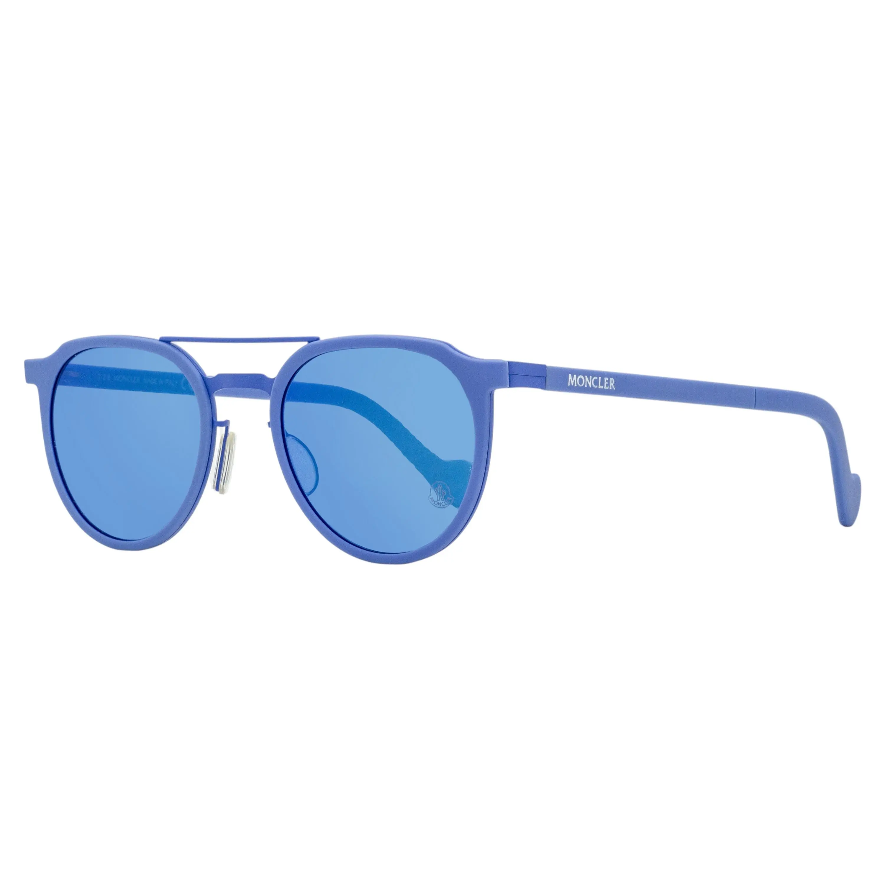Moncler Small Oval Sunglasses ML0065 - 90C Shiny Blue, 49mm Stylish Accessories, Unisex Names Statement Frame Glasses, Blue Lenses Men's Sunglasses, Eyewear Fashion, Uv Protection, Flexible Injected Plastic