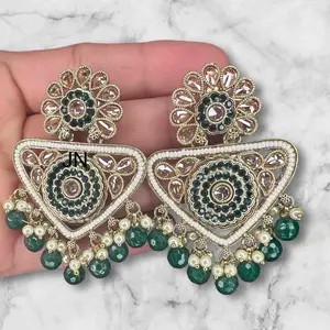 High-Quality Polki Earrings with White Stones and Gold-Toned Metal for Women