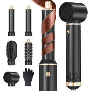 5 In 1 Hair Dryer Hot Air Comb Professional Curling Iron Straighten High Speed Hair Dryer Volumizing With Detachable Attachments