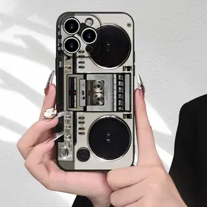 Phone Case: Vintage Boombox Cassette Player Pattern Painted Frosted Straight Edge Fine Hole Mobile Phone Case Made of TPU Material, Popular Camera-Protection Case for iPhone 17/16/15/14/13/12/11 Pro Promax Plus