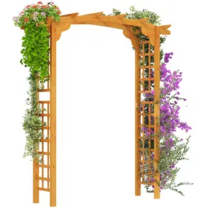 Outsunny 90in Wood Garden Arbor Arch with Trellis Wall for Climbing & Hanging Plants, Decor for Party, Weddings, Birthdays & Backyards