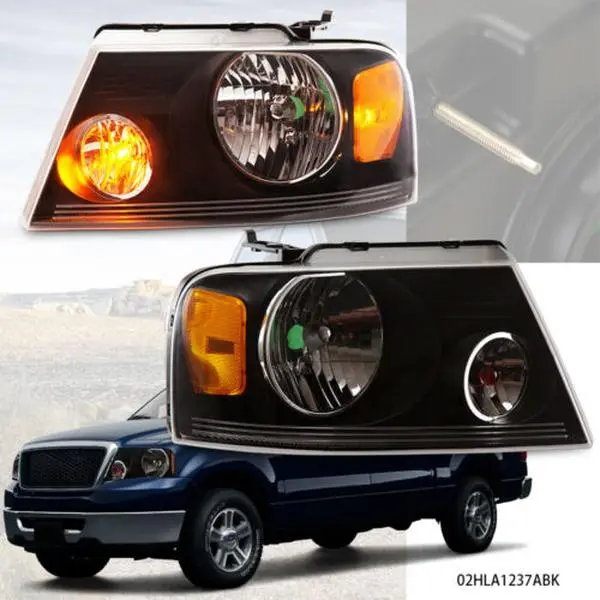 G-PLUS Automotive Replacement Headlight Assembly, Left & Right Pair with Black Housing for 2004-2008 Ford F-150, Car Accessories Parts