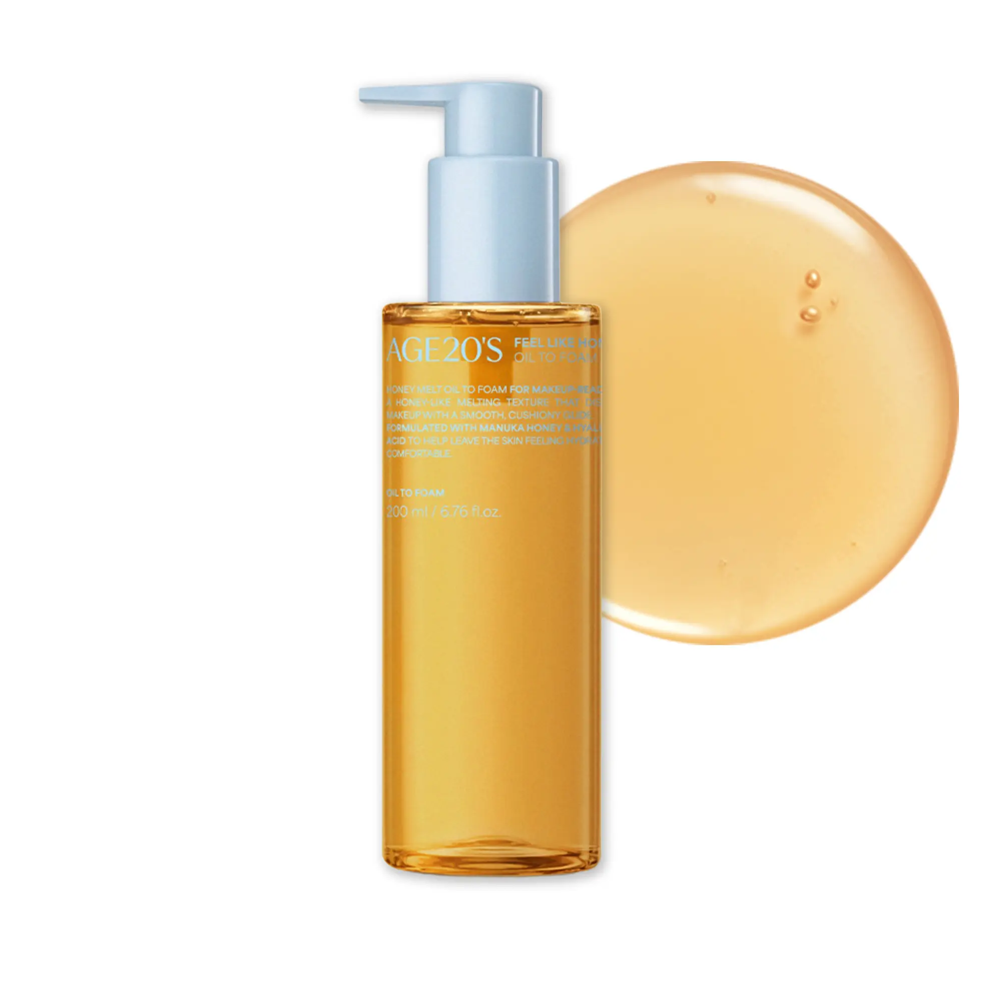 AGE20'S Feel Like Honey Oil to Foam Cleanser, Honey Melt Oil to Foam Makeup & Sunscreen Remover, Manuka Honey & Hyaluronic Acid, Formulated for Acne-Prone Skin, 6.76 Fl Oz