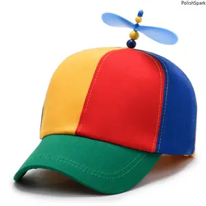 Unisex Funny Rainbow Spinning Propeller Cotton Dad Hat, 6.5cm Adjustable Color-Block Helicopter Cap, Soft Cotton Sun Protection Hat for Outdoor Travel, Daily Wear summervibes