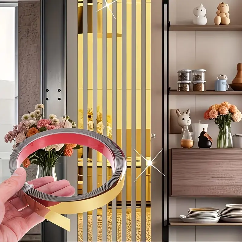 Yitape 5m Mirror Stainless Steel Decorative Strip, Self-Adhesive Furniture Wall Sticker, Home Decor Door Decorations, Modern Living Room Ceiling Trim, Instantly Enhances Interior Quality