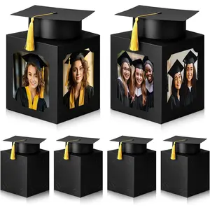 6 Pcs Black Graduation Table Centerpieces Box with Hat, 6/7 Inch Picture Box Centerpieces for Table Photo Props Frame Congrats Grad Decorations for Graduation Wedding