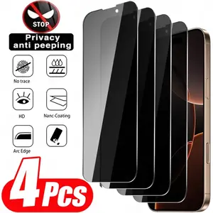 4-Pack Privacy Protective Screen Protector for Smartphone iPhone 13/14/15/16/17 Pro Max/Plus, Including Privacy Film for iPhone 14, 15, 16 Plus, 16E, and 17 Air, Made of Tempered Glass, Protection