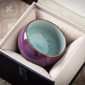Ceramic Purple Jun Kiln Tea Cup Cracked Ice Glaze Master Cup Kung Fu Tea Set Gift Box Home Use