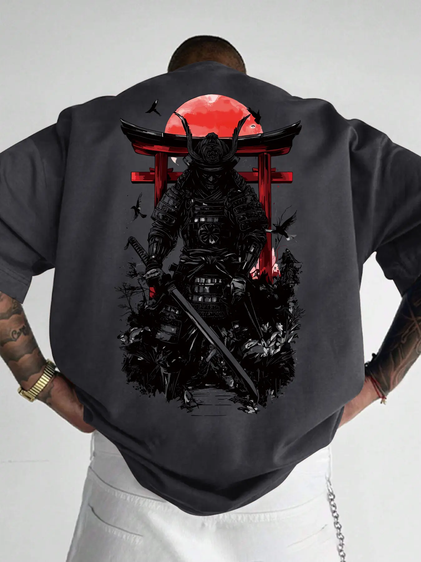 Tokyo Samurai Graphic Men's Summer Casual Short Sleeve Knit T-Shirt, New Arrival for Spring & Fall Seasons, Stylish Streetwear Tee