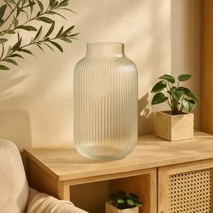 Clear Glass Ribbed Decorative Vase