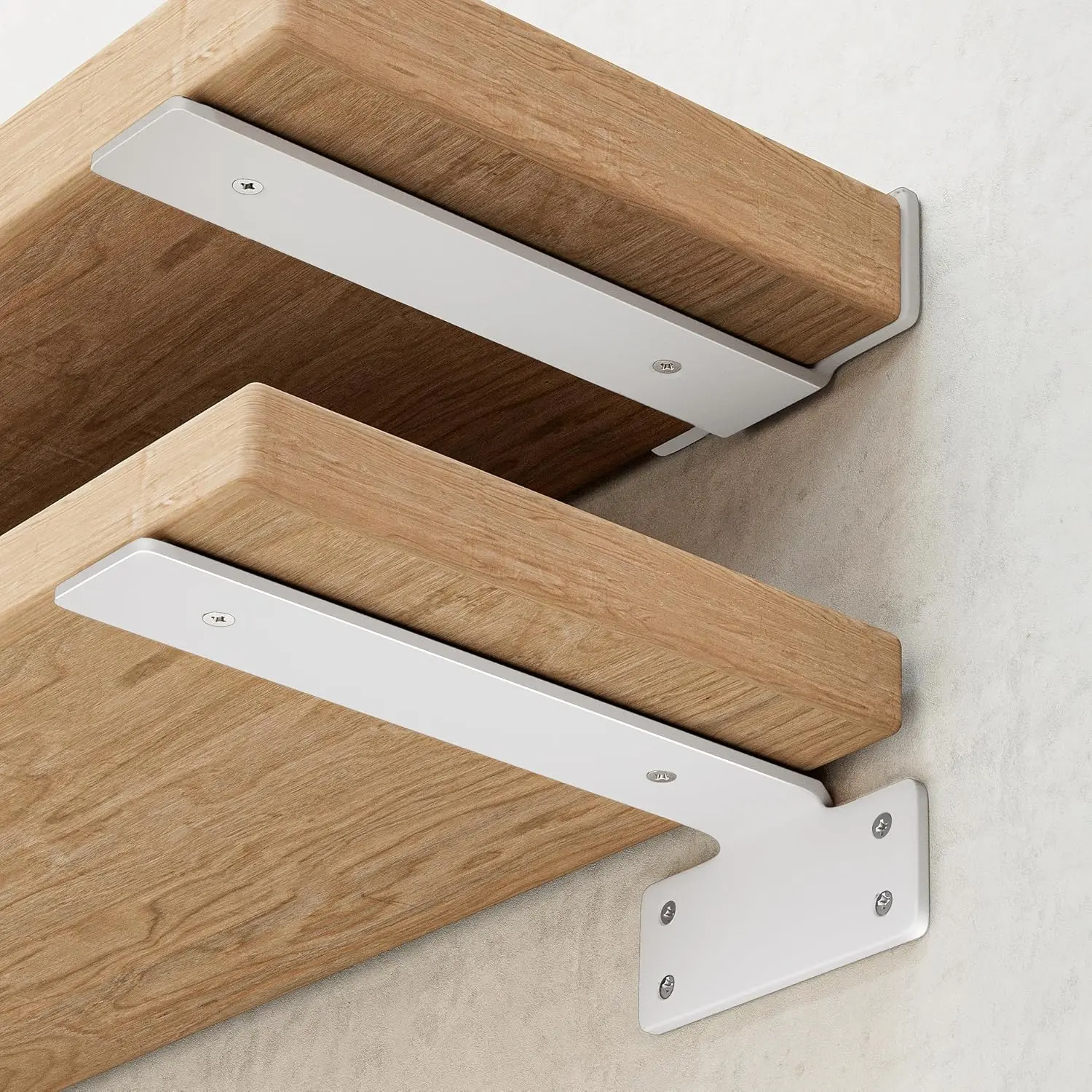 Shelf Brackets, Heavy Duty Floating Shelf Brackets 8-Inch Long, 6-Pack Brackets for Shelves, Matte White L  Metal Wall Shelf Support Shelving Brackets, 1/5-Inch Thick 160 lb. Load Capacity