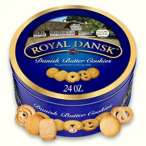 Traditional Danish Butter Cookies, Assorted Salted Biscuit Snacks in 24oz Reusable Tin