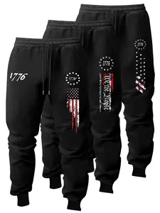 Men's Flag Print Jogger Pants Set, Perfect Drawstring Design, Soft Comfortable Running Shorts, Casual Basic Wardrobe Essentials, Athleisure Casual Bottoms