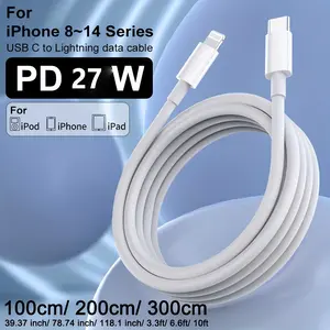 USB-C to Lightning data cable, Durable, 3.3ft, 27W supports power delivery fast charging, compatible for iPhone 12/12 Mini/12 Pro/12 Pro Max/11 Pro/11 Pro Max/X/XS/XR/XS Max/8/8 Plus/iPad/AirPods (White)