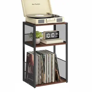 3 Tier Side Table, Record Player Stand with Storage Up to 100 Albums, Turntable Stand for Vinyl, Records Shelf for Living Room Bedroom