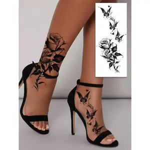 2pcs Paper Temporary Tattoos With Feather, Rose Designs, Floral Print, English Text, Swallow Patterns For Women On Arms, Legs, Feet - Waterproof Removable Fake Tattoo Stickers, Unisex Body Art Decals Flower