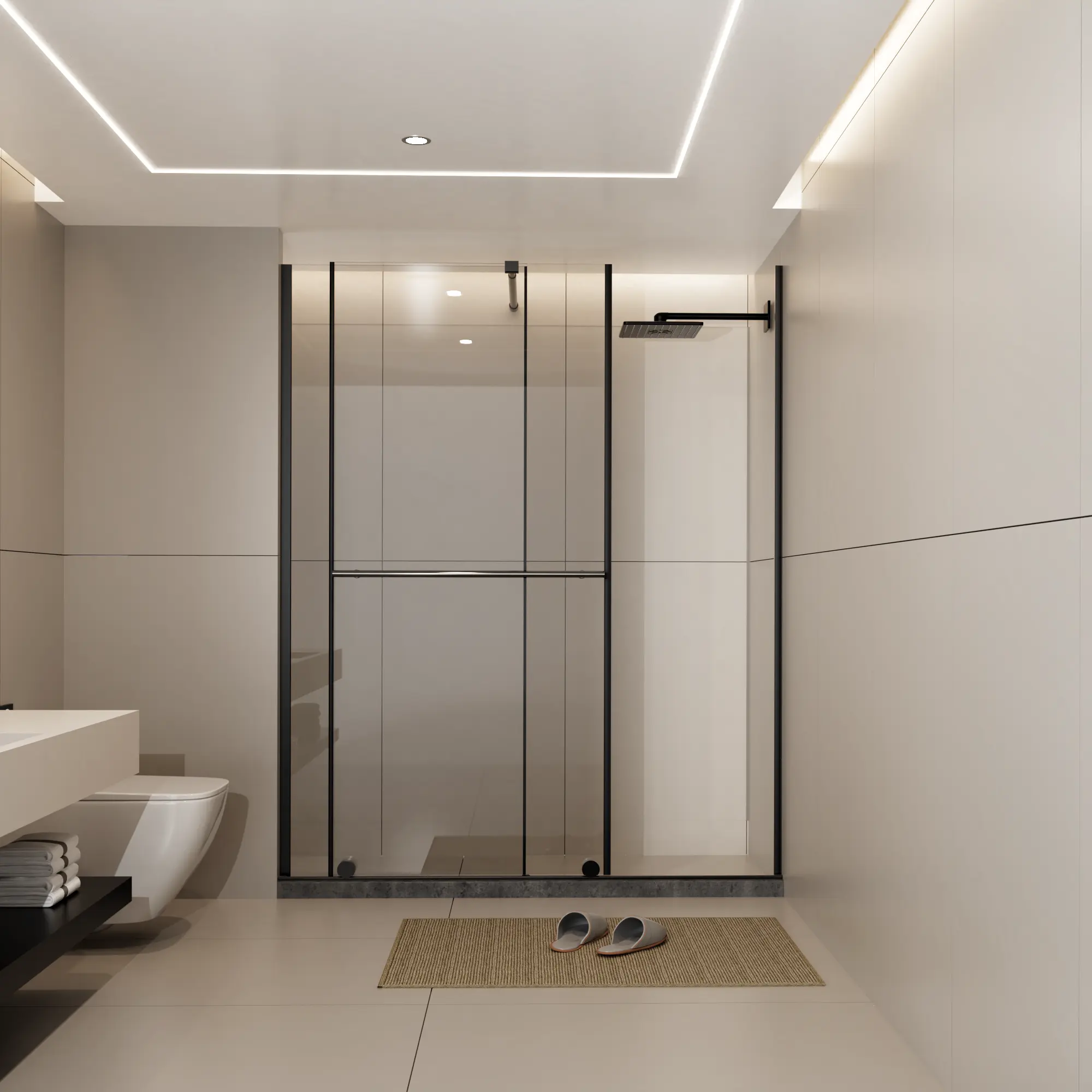 Glass Shower Door 30-60 in.W x 72 in.H Sliding Walk-in Shower Screen Dual Usage 1/4 Inch Thick Tempered Glass Panel with Stainless Steel Handle and Supporting Bar Black Modern Bathroom Enclosure, Bathroom Shower Door for Bathtub, Shower Room