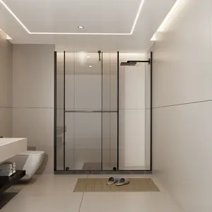 Glass Shower Door 30-60 in.W x 72 in.H Sliding Walk-in Shower Screen Dual Usage 1/4 Inch Thick Tempered Glass Panel with Stainless Steel Handle and Supporting Bar Black Modern Bathroom Enclosure, Bathroom Shower Door for Bathtub, Shower Room