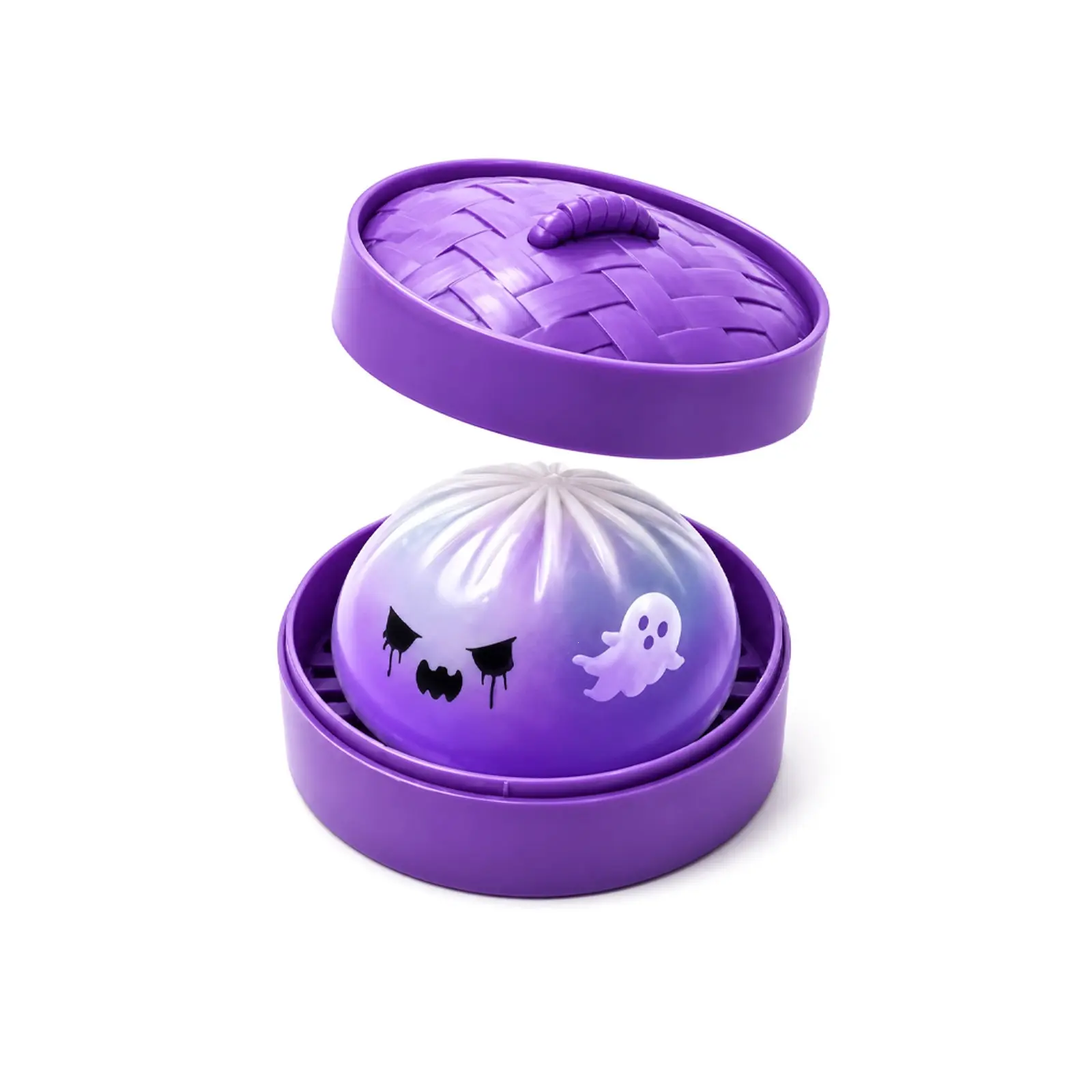 Halloween Dumpling Squishy Stress Ball Toy with Steamer Purple Ghost Steamed Bun Slow Rebound Squeeze Toy Spooky Sensory Fidget Toys for Kids Adults Anxiety Stress Relief Halloween Party Favors Goody Bag Fillers