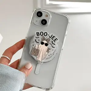 Phone Grip with Ghost Coffee– Halloween Magnetic Phone Holder, Cute Halloween Gift, Boo-Jee Ghost, Leopard Ghost PopSocket