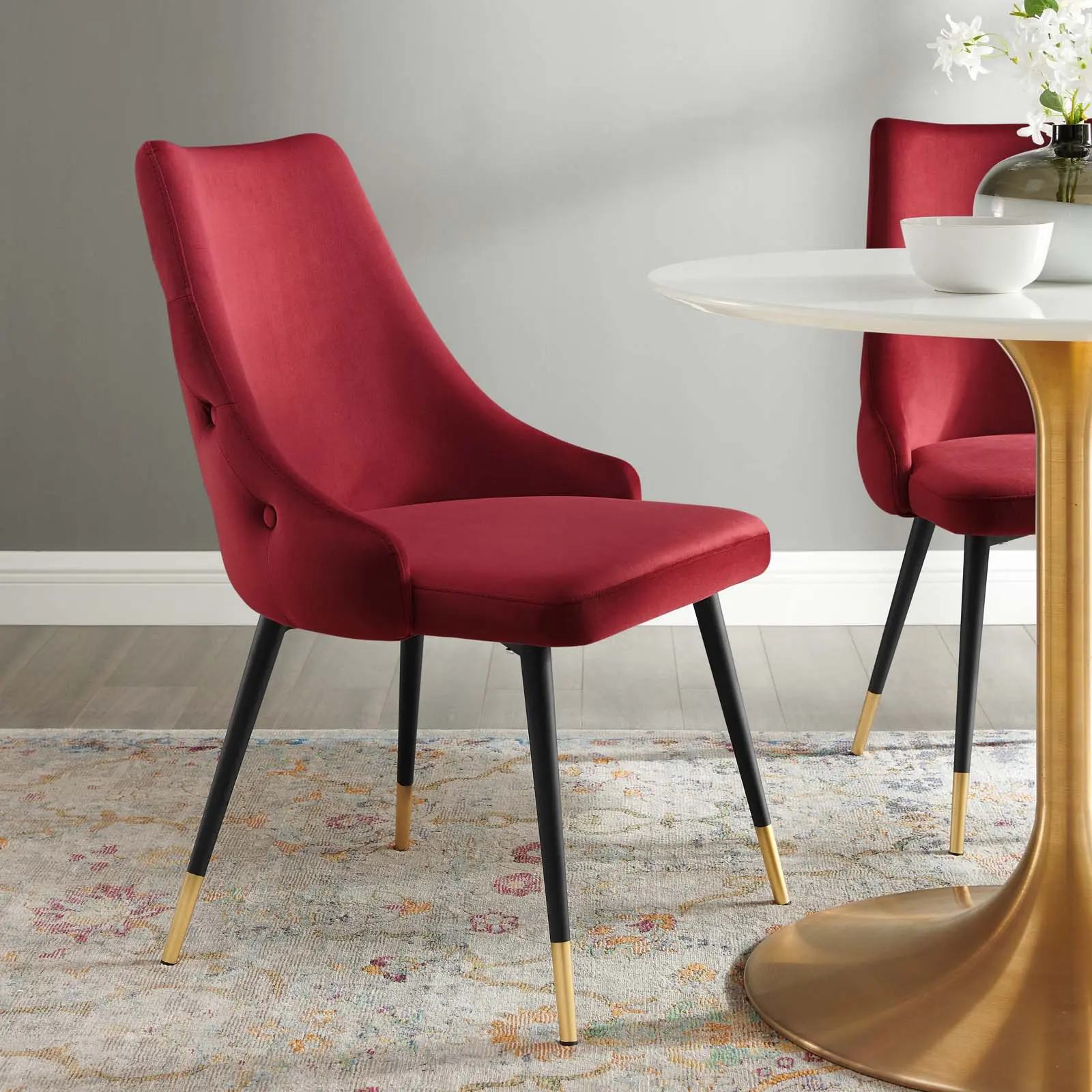 Modway Adorn Armless Tufted Performance Velvet Glam Dining Side Chair - Maroon, Indoor Use Dining Chair for Entryway
