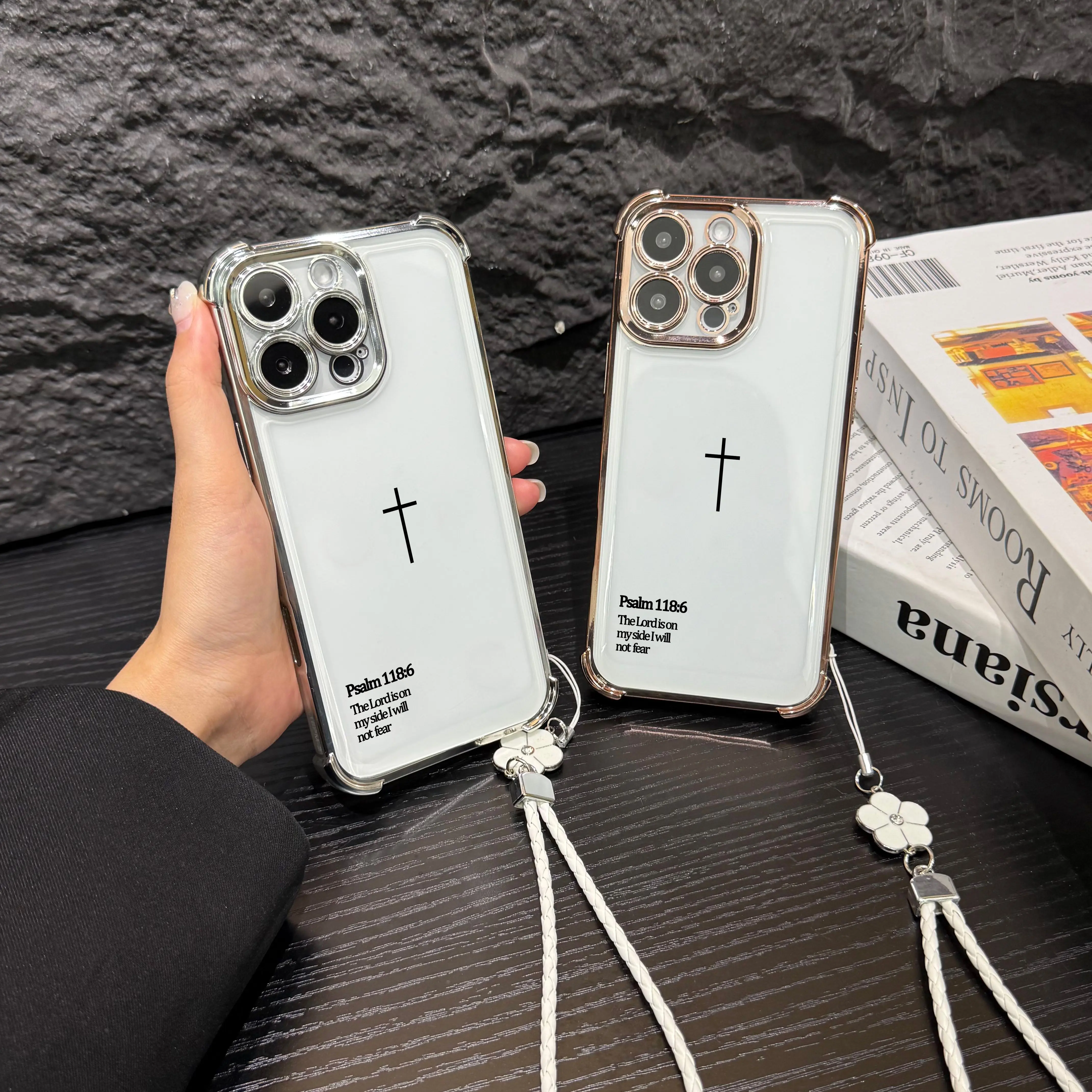 Psalm 118:6 Cross Phone Case for iPhone Samsung Galaxy 17Pro Max Air 16 15Plus 14 13 12 11 XR XS S25 S24 S23 S22 Lightweight Drop-Proof Shockproof Full Camera Protection Cover with Hand Strap for Believers NN84
