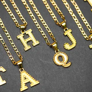 Golden Necklace - 18K Golden Plated Retro Monogram Initial Pendant with Sparkling Accents, Unisex Jewelry Gift for Birthdays & Anniversaries