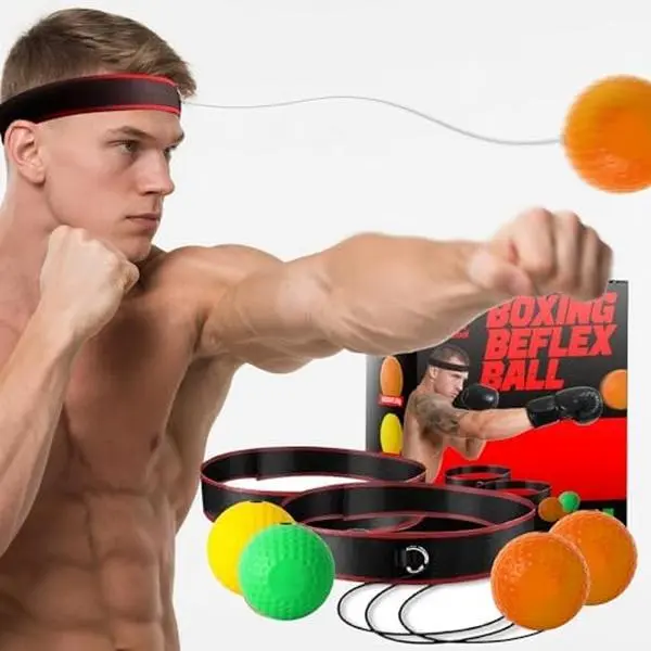 Boxing Reflex Ball Headband Set - 4-Pack Reflex Balls with 2 Adjustable Headbands for Boxing & MMA, Perfect for Improving Reaction Speed, Timing, Accuracy, Focus and Hand-Eye Coordination