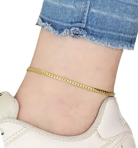 BA UNIQUE FASHION 18K Gold Electroplated 3mm, 5mm Miami Cuban Chain Anklet - Available in Petite to Plus Size - Made in Korea