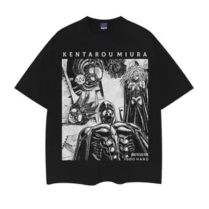 Berserk "God Hand" Heavyweight Vintage Tee 100% Cotton OVERSIZED Anime T-shirt Menswear Top crew necks cotton tops Casual Streetwear Black Baggy Tshirt Tropical FWY