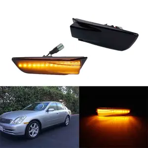 2PCS Smoke Lens Amber Full LED Side Marker Lights For Infiniti G35 Coupe 2003 2004 2005 2006 2007 Replace OEM IN2551108 26185-AL520
