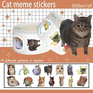 500 Stickers/roll Funny Cat Roll Sticker Series Sealing Stickers for Cups, Laptops, Suitcases, DIY Decorative Stickers, Birthday Gifts, Self Adhesive Stickers, Sticker Paper, Cute Stickers