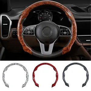 Car Wood Grain Steering Wheel Cover, Anti-Skid Auto Steering Wheel Protector, Automotive Interior Accessories, Universal Fit For 15inch Steering Wheel - Red