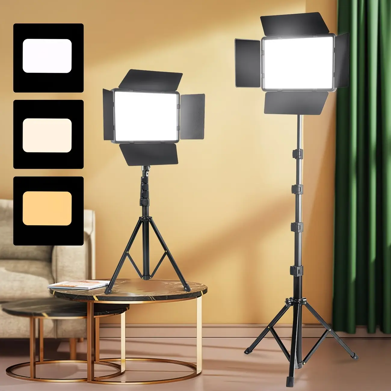 UEGOGO 10" Square Softlight LED Panel Video Light Kit - 4 Sunshades, 63-in Retractable Tripod, USB Power, Adjustable Color Temp (Cool/Warm White), Universal Glare-Free, Wall Charger Compatible for Live Streaming, Content Creation (All Shooting Scenarios)