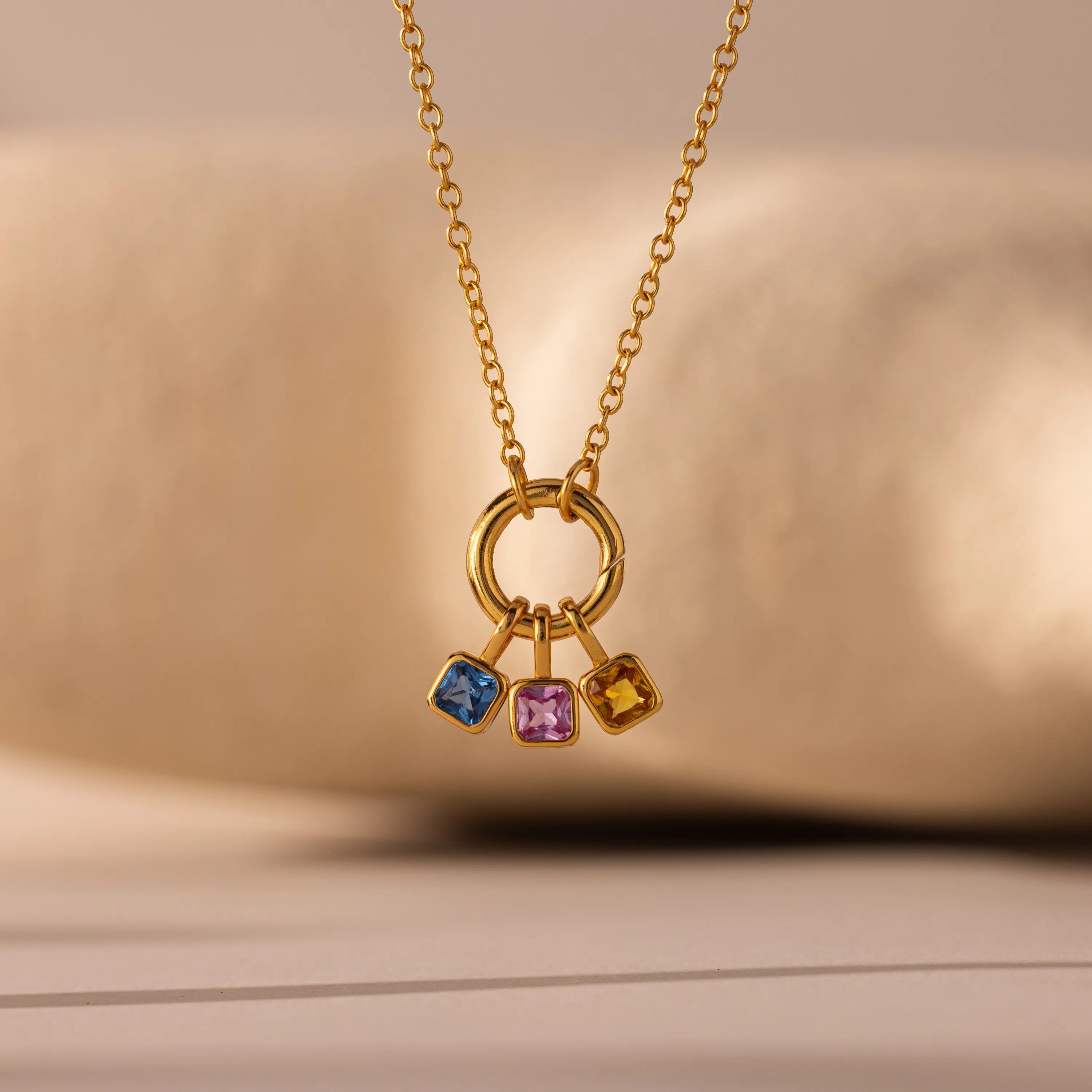 Square Bezel Birthstone Charm by Caitlyn Minimalist - 18K Gold Plated Gemstone Pendant for Necklace - Dainty Bracelet Charms - Custom Jewelry - Birthday Gift for Her
