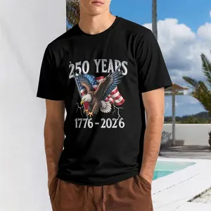 100% Cotton Men'S Crew Neck T-Shirt with Eagle Graphic | 250 Years 1776 - 2026 American Flag Design, Ideal for Thanksgiving, Christmas, Summer, and Everyday Wear, Casual Comfortable Tee for Men