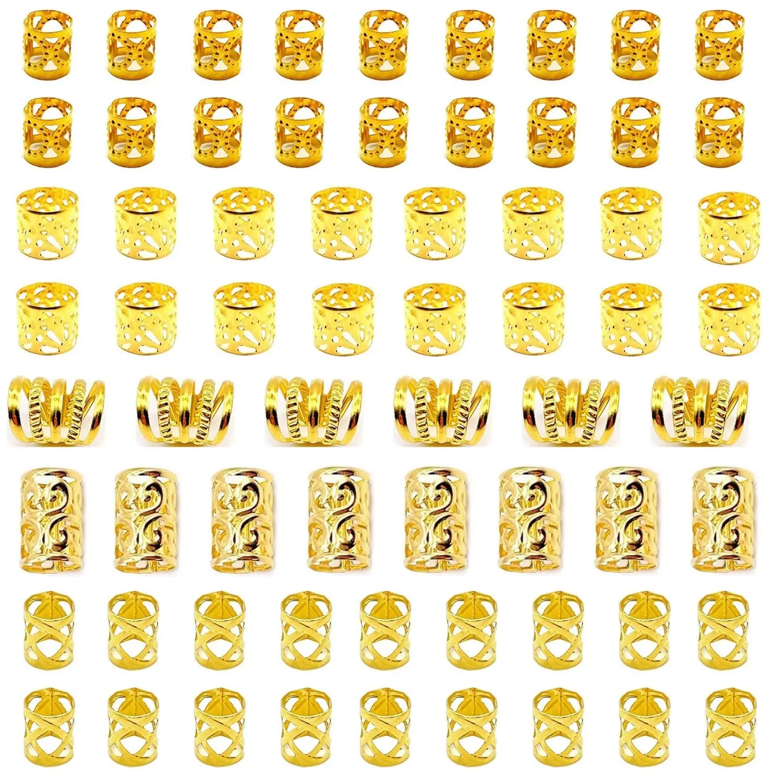 Gold Hair Jewelry Braid, Tuefuzy 100 Pcs Hair Dreadlock Accessory, Metal Gold Braids Rings Cuffs Clips for Dreadlock Accessory Jewelry Decorations