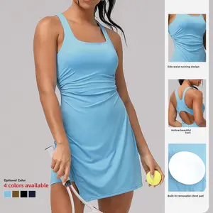 Casual tennis skirt dress for women with padding, quick-dry sports fitness slim-fit yoga one-piece badminton outfit