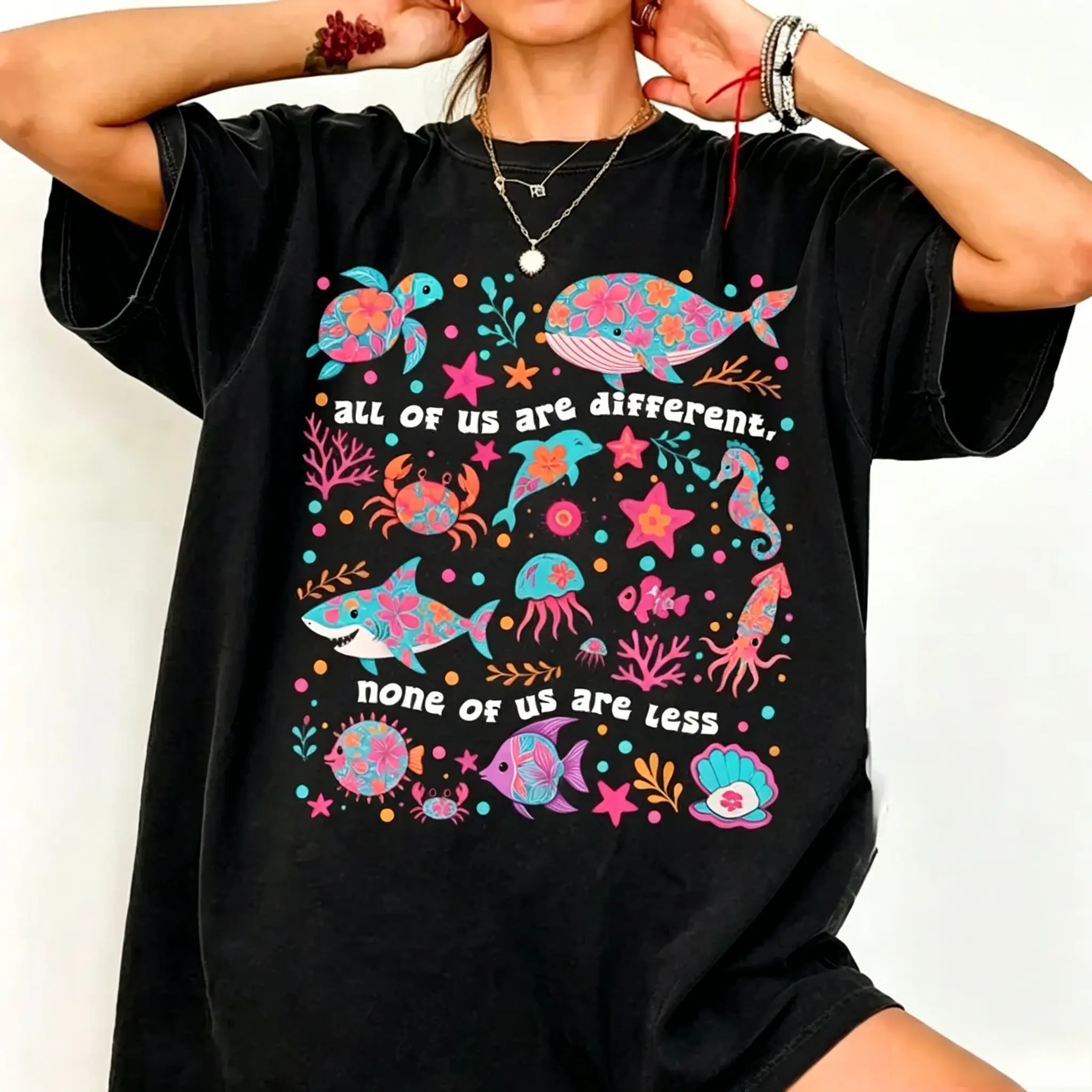Autism Inclusion TShirt, All of Us Are Different Neurodivergent TShirt, Ocean Lover Summer Special Education Teacher Tee, Cute Crewneck,shop,Casual