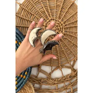 Lunar Vibes Adjustable Moon Rings in Tibetan Silver - Crescent Moon Design & Rustic Finish - Limited Edition Statement Piece