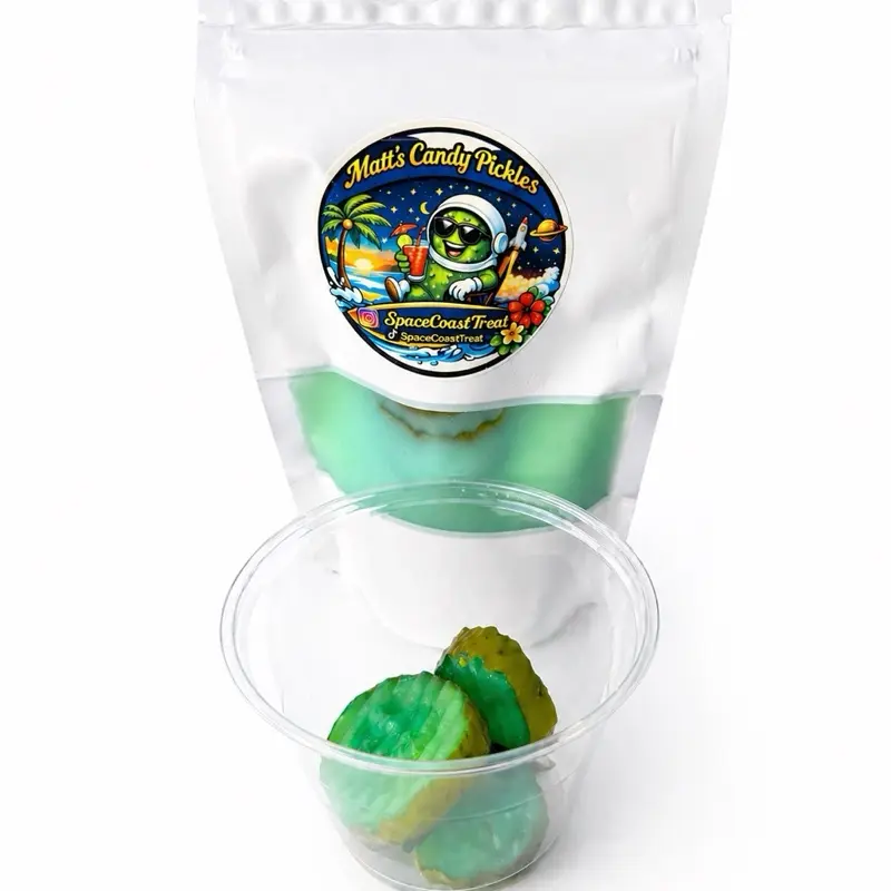 Matt's Candy Pickles Blue Raspberry Flavor 8 oz Bag  - Intense Sour, Sweet, Tangy, Crunchy Juicy, Pickle Chips from Florida's Space Coast
